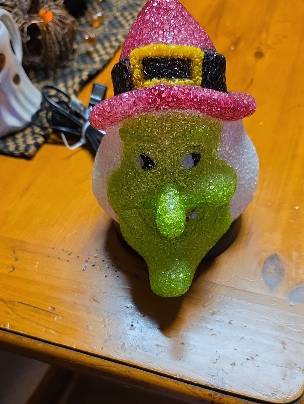 Melted Plastic Popcorn Witch Lighted Head